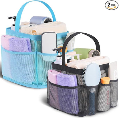 EUDELE 2 Pack Mesh Shower Caddy Portable for College Dorm Room Essentials, Shower Caddy Dorm with 8-Pocket Large Capacity,Shower Bag for Beach,Swimming,Gym