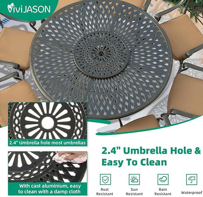 VIVIJASON 24" Patio Cast Aluminum Lazy Susan Turntable, 360° Rotating Display Tray for Outdoor Dining Table, Spinning Rotating Food Server Party Centerpieces with Umbrella Hole, Lattice Style