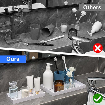Acrylic Bathroom Vanity Tray 7.9", Soap Dispenser Decorative Scalloped Tray for Bathroom Kitchen Living Room Decor Vanity Perfume, White