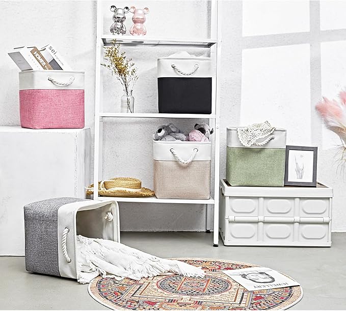 11x11 Inch Cube Storage Bins, 6 Pack Fabric Storage Cubes for Shelves, Cube Organizer Bins with Handles, Cloth Cubby Storage Bins for Home(White/black)