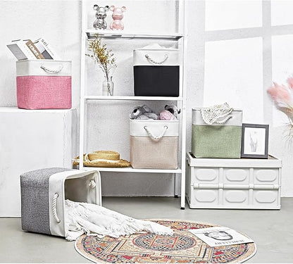 11x11 Inch Cube Storage Bins, 6 Pack Fabric Storage Cubes for Shelves, Cube Organizer Bins with Handles, Cloth Cubby Storage Bins for Home(White/black)