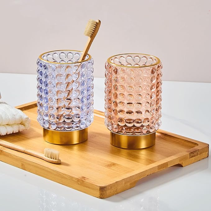 Makeup Brush Holder Organizer,Toothbrush Holders,Desk Pen Pencil Holder,Multifunctional Vintage Glass Brush Cup(A38-13-US/Light Purple/L)
