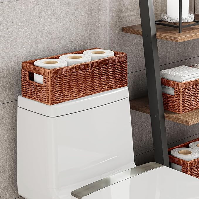 Vagusicc Wicker Storage Basket, Paper Rope Wicker Baskets with Handles, Toilet Paper Basket for Toilet Tank Top, Small Wicke Baskets for Organizing Shelves, 2-Pack, Orange