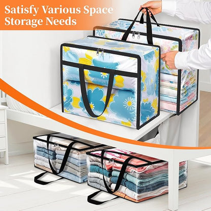 SpaceTrove Clear Clothes Storage Bags, 8 Pack Closet Organizers and Under Bed Storage Containers, Foldable Moving Bags with Zippers for Comforter, Blanket, Bedding, Duvet, PVC Packing Bags 90L