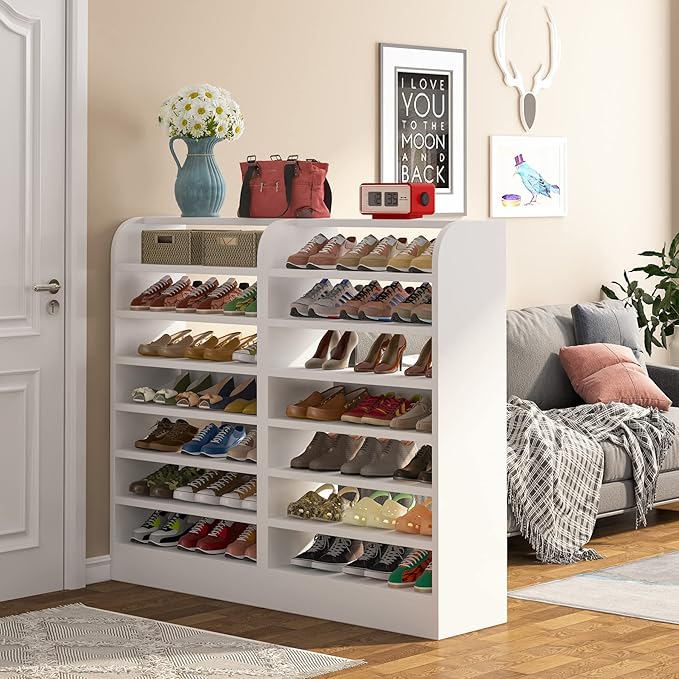 LITTLE TREE Shoe Shelf for Entryway, 8-Tier Shoe Rack Cabinet, 21 Pair Shoe Storage Organizer, White