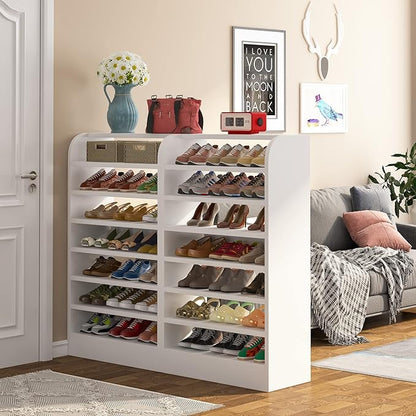 LITTLE TREE Shoe Shelf for Entryway, 8-Tier Shoe Rack Cabinet, 21 Pair Shoe Storage Organizer, White