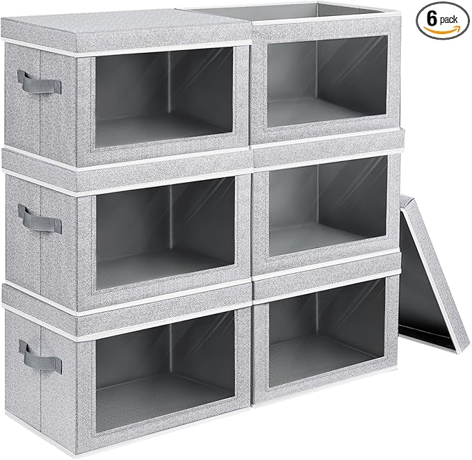 Homsorout Storage Bins with Lids, 6 Pack Large Storage Cubes with Window, Closet Bins with Lids & Handles, Fabric Box for Organizing Clothes, Towels, Books, Blended