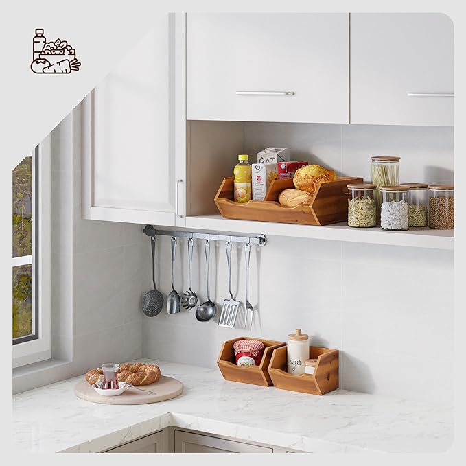HOLANA Acacia Wood Potato and Onion Storage Bin, Potato Storage, Pantry Baskets, Vegetable Storage, Onion and Potato Storage Bins, Wooden Pantry Bins, Stackable Potato Bins (Patent Pending)