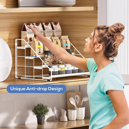 Spice Rack Organizer for Cabinet, 4 Tiered Spice Rack Organizer, Tiered Adjustable Spice Shelf for Kitchen (White-1Pcs)