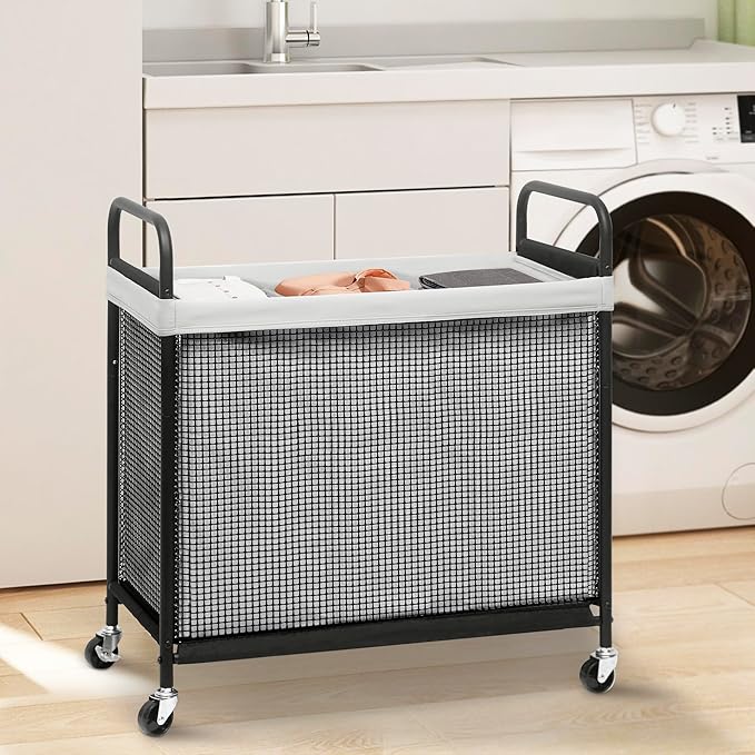 STORAGE MANIAC Rolling Laundry Hamper with Wheels 3-Section Laundry Sorter Rolling Laundrys Basket on Wheels with Removable Bag Clothes Hamper Laundrys Organizer Cart Bathroom Bedroom 120L Grey