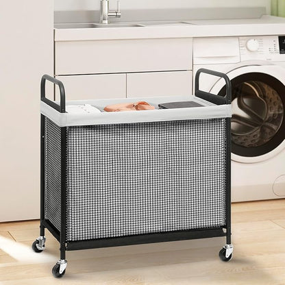 STORAGE MANIAC Rolling Laundry Hamper with Wheels 3-Section Laundry Sorter Rolling Laundrys Basket on Wheels with Removable Bag Clothes Hamper Laundrys Organizer Cart Bathroom Bedroom 120L Grey
