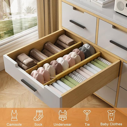 Bamboo Drawer Dividers,17-22" Adjustable Kitchen Drawer Organizer for Clothes,6 Pack Expandable Drawer Organization Separators for Bedroom,Bathroom,Dresser and Office,Natural