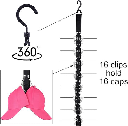 Closet Hanging Cap Organizer 16 Baseball Cap Rack Closet Hook Cap Holder Hat Storage Organizer Keep Hats Cleaner Than a Hat Rack - 2 Pack