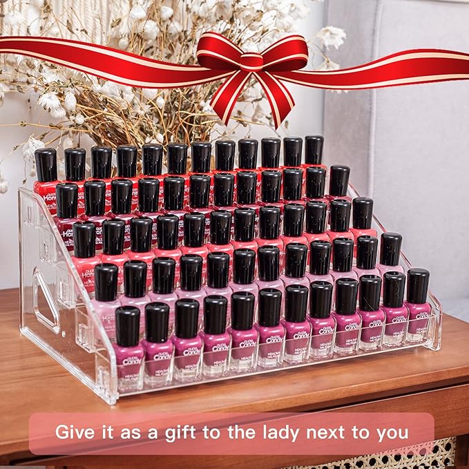 5-Tier Nail Polish & Sunglasses Organizer | Screwless Cosmetic Display Shelf for Makeup, Jewelry, Eyeglasses Storage | Non-Slip Bathroom Vanity Shelf for Essential Oils