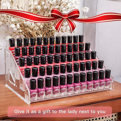 5-Tier Nail Polish & Sunglasses Organizer | Screwless Cosmetic Display Shelf for Makeup, Jewelry, Eyeglasses Storage | Non-Slip Bathroom Vanity Shelf for Essential Oils
