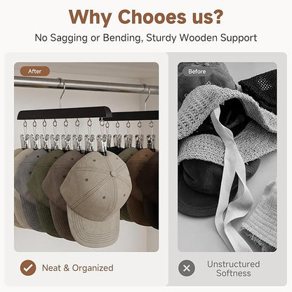 StorageWorks 4 Pack Hat Rack, Closet Organizer and Storage for Baseball Caps,Hat Hanger with 10 Adjustable Stainless Steel Clips, Fits All Caps, Black