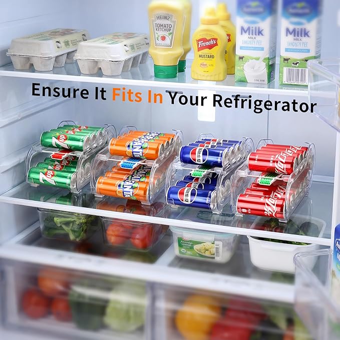 Soda Can Organizer for Refrigerator, Drink Organizer for Fridge, Automatic Rolling Can Dispenser Holder, Organize 11 Pcs Standard 11.15oz or 12oz Long Cans (4 Pack)