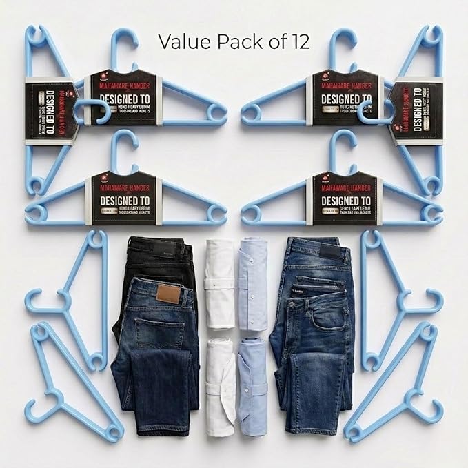 Polypropylene Clothes Hangers Pack of 12 | Heavy Duty, Space Saving Hangers for Wardrobe & Almirah Organization | Durable Hangers for Dresses, Shirts & Closet Storage, Mint Granite Blue