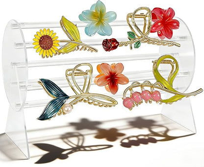 Acrylic Claw Clip Organizer, 360 Degree Rotating Holder, Transparent Storage Rack, Reusable Hair Clip Display Stand for Vanity, Dressing and Beside Table, Clear Stand for Women and Girls
