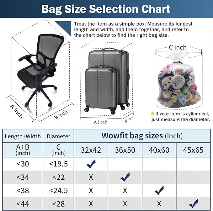 Wowfit 5 CT 32x42 inches Big Large Clear Plastic Bags Perfect for Blanket, Duvets, Pillows, Plush Toys, Comforter and Basement Storage (1.6 Mil Flat Bags)