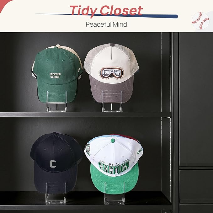 Vtopmart 4 Pack Hat Organizer Holder for Baseball Caps Storage, Clear Hats Display Stand Holds Up to 28 Caps for Closet, Dresser