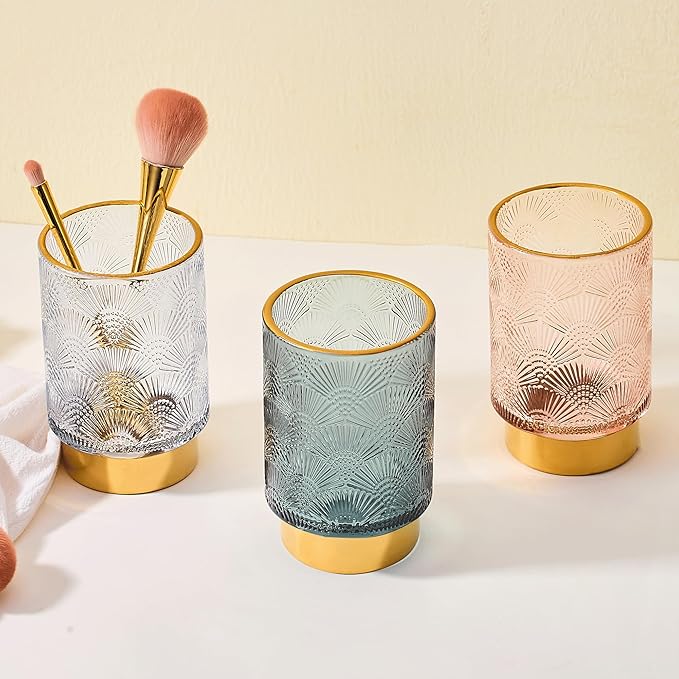 Makeup Brush Holder Organizer,Toothbrush Holders,Desk Pen Pencil Holder,Multifunctional Vintage Glass Brush Cup（A41-9-US）