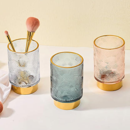 Makeup Brush Holder Organizer,Toothbrush Holders,Desk Pen Pencil Holder,Multifunctional Vintage Glass Brush Cup（A41-9-US）