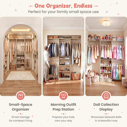 iSunirm 48" Small Closet System, Space-Saving Wall-Mounted Wardrobe Organizer, Mini Garment Rack for Narrow Spaces, Morning Outfit Prep Station & Nursery Dress-up Storage, White Oak