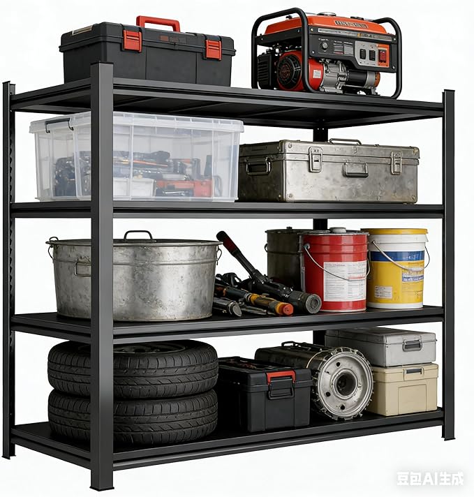 54" H Garage Shelving Heavy Duty Rack, 3500 LBS Large Capacity 4 Tier Adjustable Storage Shelves, Metal Industrial Shelf Units for Garage, Basement and Warehouse, 54" H×45" W×20" D, Black