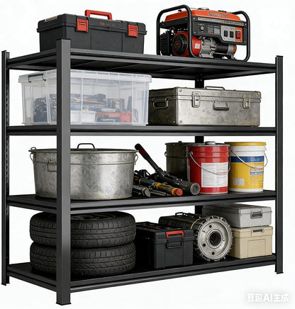 54" H Garage Shelving Heavy Duty Rack, 3500 LBS Large Capacity 4 Tier Adjustable Storage Shelves, Metal Industrial Shelf Units for Garage, Basement and Warehouse, 54" H×45" W×20" D, Black