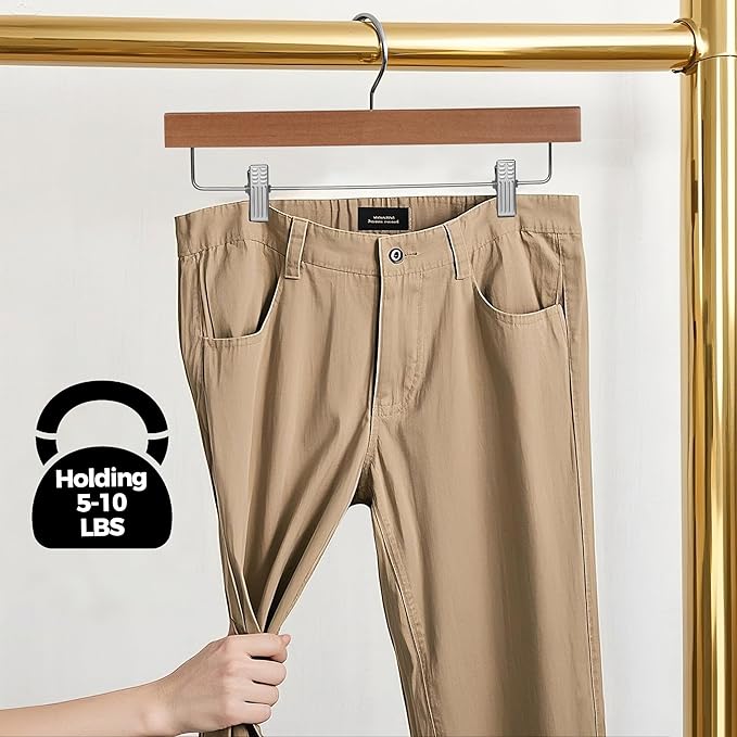 Quality Hangers Wooden Pants Hangers - 120-Pack Swivel Hook Cloth Hanger Set - Lotus Wood Skirt, Pant, Shorts and Slack Hangers with Adjustable Clip – Clothing Hanger Set (Walnut - Chrome Hook, 120)