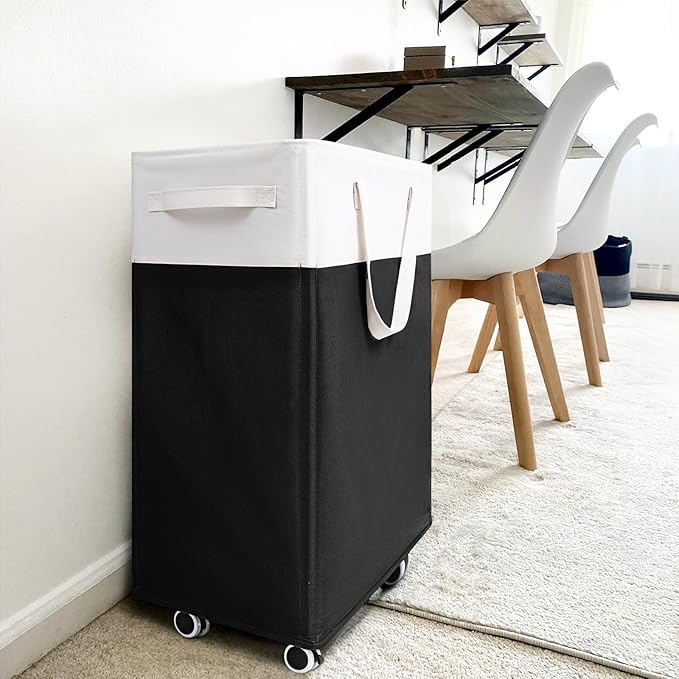 Goodpick Hamper with Wheels 75L 2-Pack, Tall Laundry Basket with Removable Wash Bags, Rolling Black Laundry Hamper for Corner Dorm, Large Collapsible Laundry Baskets