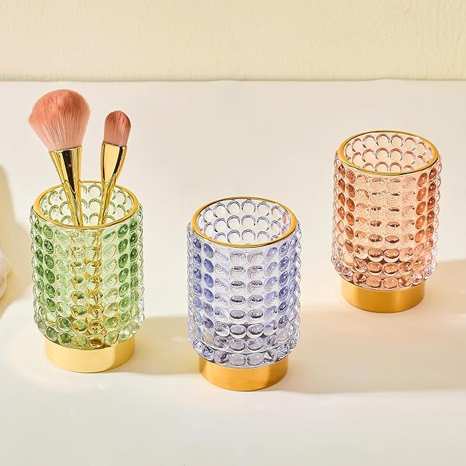 Makeup Brush Holder Organizer,Toothbrush Holders,Desk Pen Pencil Holder,Multifunctional Vintage Glass Brush Cup(A38-2-US/Green/L)
