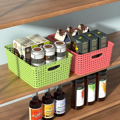 Plastic Storage Baskets, plastic weave basket, 4 Packs
