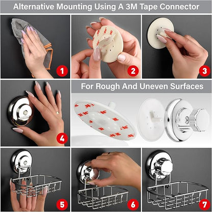 HASKO 2-Pack Suction Cup Soap Holder – Bar Soap Dish for Shower with Hooks for Bathroom – Optional Mounting with Adhesive Tape or Glue – Includes 2 Soap Savers – Polished Stainless Steel SS304