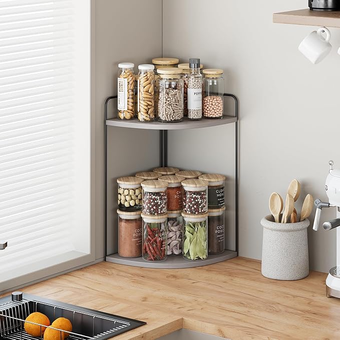 Forest Angle Bathroom Counter Organizer,Countertop Organizer,Vanity Organizers,Bathroom Storage,Bathroom Sink Caddy,Counter Shelf,Corner Counter,Corner Shelves(Black-Grey)