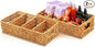 Nature-Inspired Rattan Pantry Organizer Baskets Set of 2 with 3 Removable Dividers – Handwoven Storage Bins for Kitchen or Bathroom Organization, Ideal for Snacks, Coffee & Tea (13” x 7.3” x 3.7”)