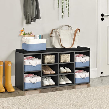 Storage Bins with Sturdy Cotton Handles(1 Pack), Fabric Storage Baskets for Organizing use for Office & Home, Book, Clothes, Toys, Closet Boxes (Small, Blue-White, 12.2x8.3x6.3 inches)