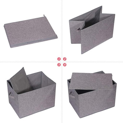 TENABORT 3 Pack Large Foldable Storage Box with Lids Fabric Storage Cube Organizer Cloth Containers Bins Baskets for Closet Clothes Clothing Bed Room