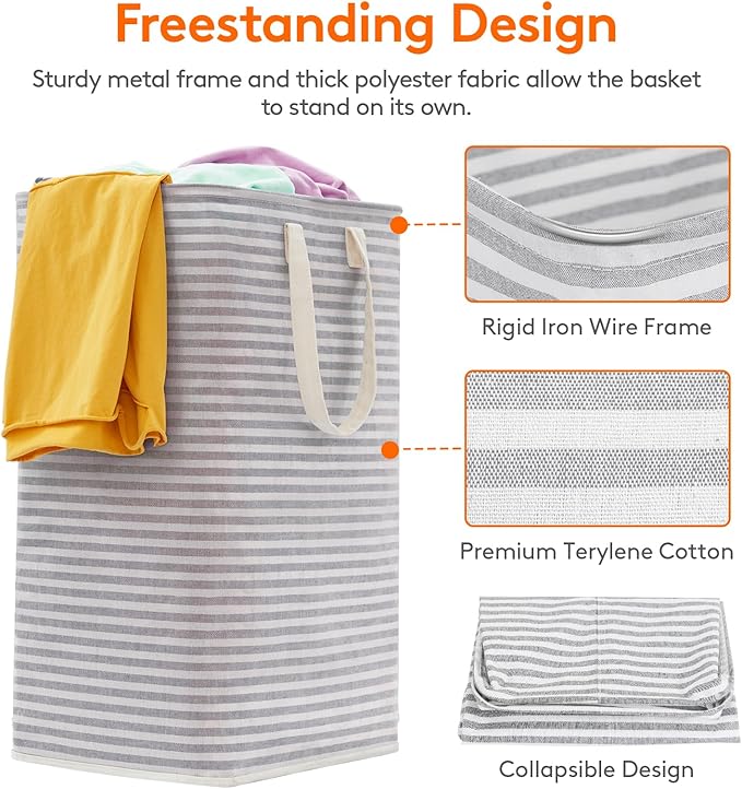 Lifewit 2 Pack Laundry Basket 85L Each, Collapsible Clothes Hamper with Reinforced Handles, Freestanding Waterproof Design for Bedroom and Laundry Room, Grey&Pink 170L Total