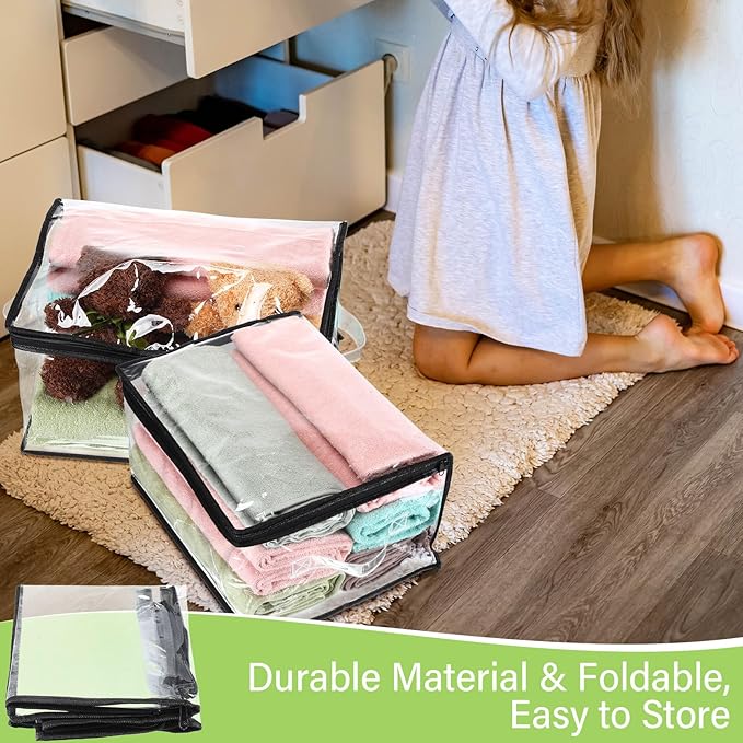 Windyun 16 Pack Clear Storage Bags with Zipper and Handle for Clothes Heavy Duty Plastic Blanket Clothes Moving Bags Cloth Bins for Blanket Comforter Clothing Toys