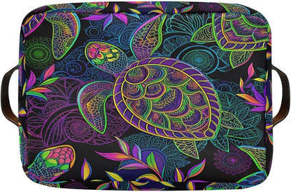 Large Storage Basket Bin Mandala Sea Turtle Storage Cube Box Foldable Canvas Fabric Collapsible Organizer with Handles for Home Office Closet, 2PCS