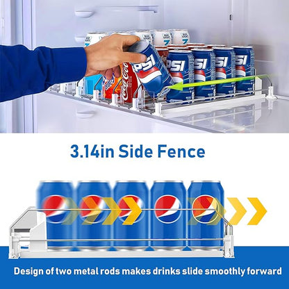 Drink Organizer for Fridge, Soda Can Organizer Dispenser for Refrigerator with Automatic Pusher Glide, Width Adjustable Clear Dividers Can Holder for 15 Cans, 115''D x 8.9''W x 3.1''H, 3 Rows