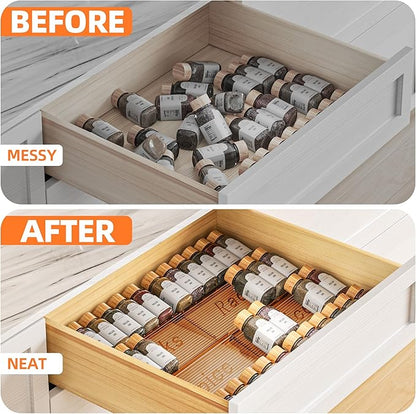 PanPanPal 8 Packs Spice Drawer Organizer, 2-Tier Acrylic Drawer Seasoning Organizer, Expandable From 11'' to 22'' Kitchen Spice Rack Organizers and Storage for Drawer (Jars not included), Amber