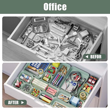 28 pcs Desk Drawer Organizer Tray, Multiple Sizes Plastic Drawer Organizer Storage, Stackable Organizer Containers For Makeup, Bedroom, Kitchen Gadgets Utensils and Office