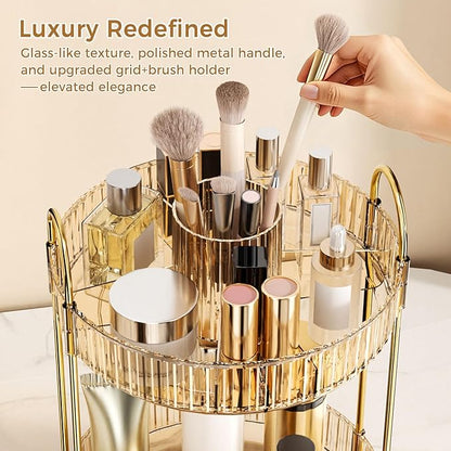 360 Rotating Makeup Organizer - Large-Capacity Skincare & Makeup Storage with 2-Tier Perfume Organizers, Cosmetic Dresser & Makeup Brush Holder - Fits Bedroom, Bathroom, Vanity Shelf & Countertop