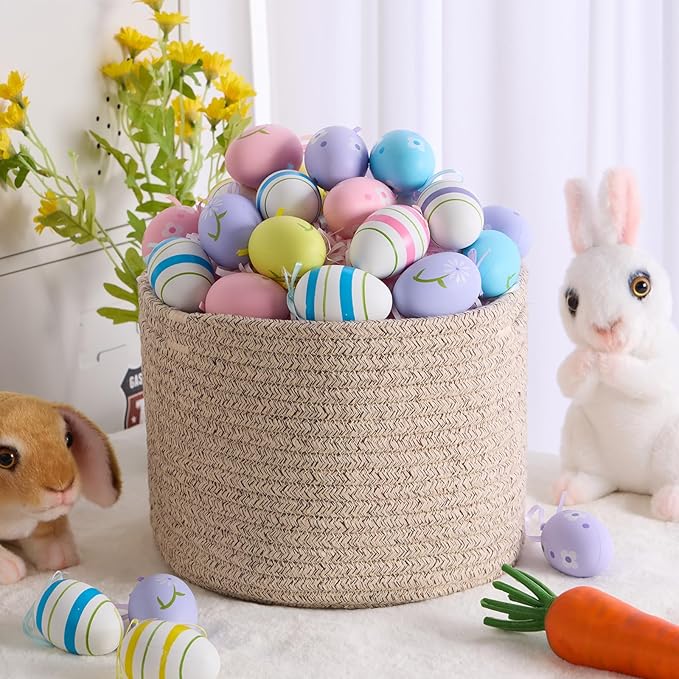 MiniArk Small Basket for Organizing | Cube Shelf Closet Storage Baskets | 9.7×9.7×7.1” | Woven Rope Gift Basket | Nursery | Round 3 Packs Mixed Brown