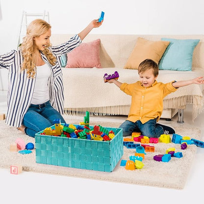 Woven Storage Baskets, Storage Bins, Cube Basket Container Baskets Storage Boxes Organizers for Clothes/Shelves/Closet, Set of 6 (Aqua)