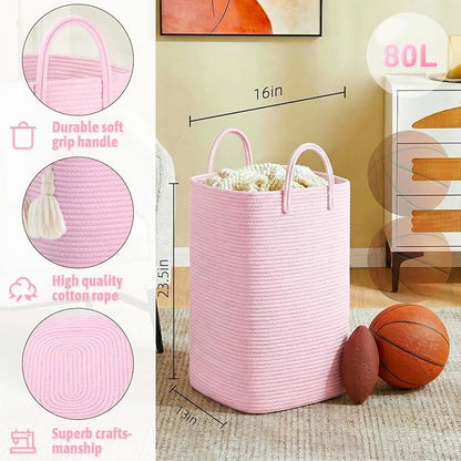 Artfeel Laundry Basket,Woven Cotton Rope Laundry Hamper,80L Versatile Storage for Dirty Clothes,Baby Toys,and Blankets in Bathroom, Nursery,and Living Room
