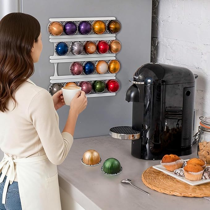 Magnetic Coffee Capsule Holder Compatible with Nespresso VertuoLine – 20-Capsule Storage Organizer with Heavy-Duty Neodymium Magnets, Fridge-Mounted Coffee Pod Storage White